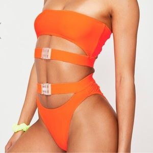 Dolls Kill Neon Orange Clear Buckle Bikini Set